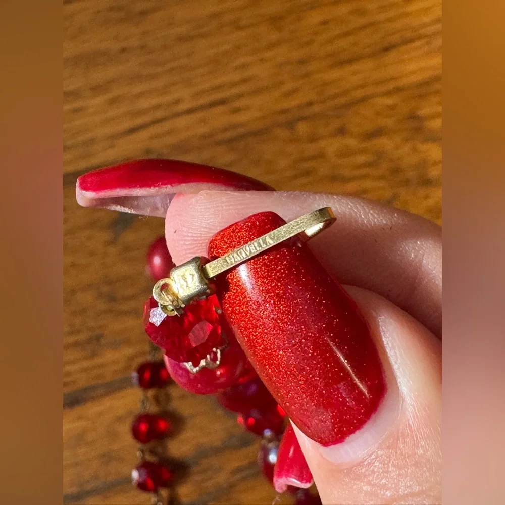 50s Vintage Red Glass Bead and Crystal Necklace - Picture 7 of 7